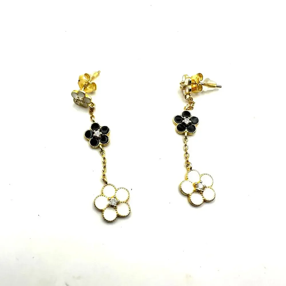 isabella m Enamel Flower Earring Handcrafted Artisan Gold Vermeil 925 preppy